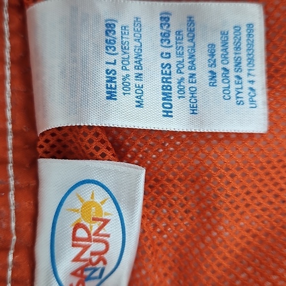 Tropical Swim Shorts w/ Velcro Pockets, Orange, Mens L (36/38) - Picture 3 of 7